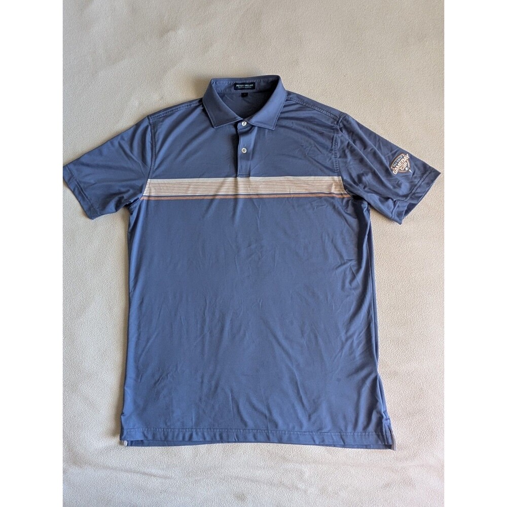 Peter Millar Crown Crafted Performance Polo Mens Large Blue Striped Gameday Cup